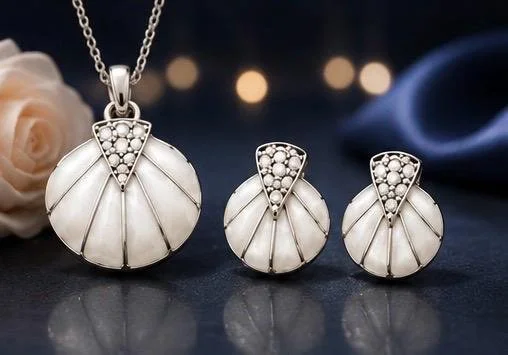 Sterling Silver Shell Pendant & Earring Set