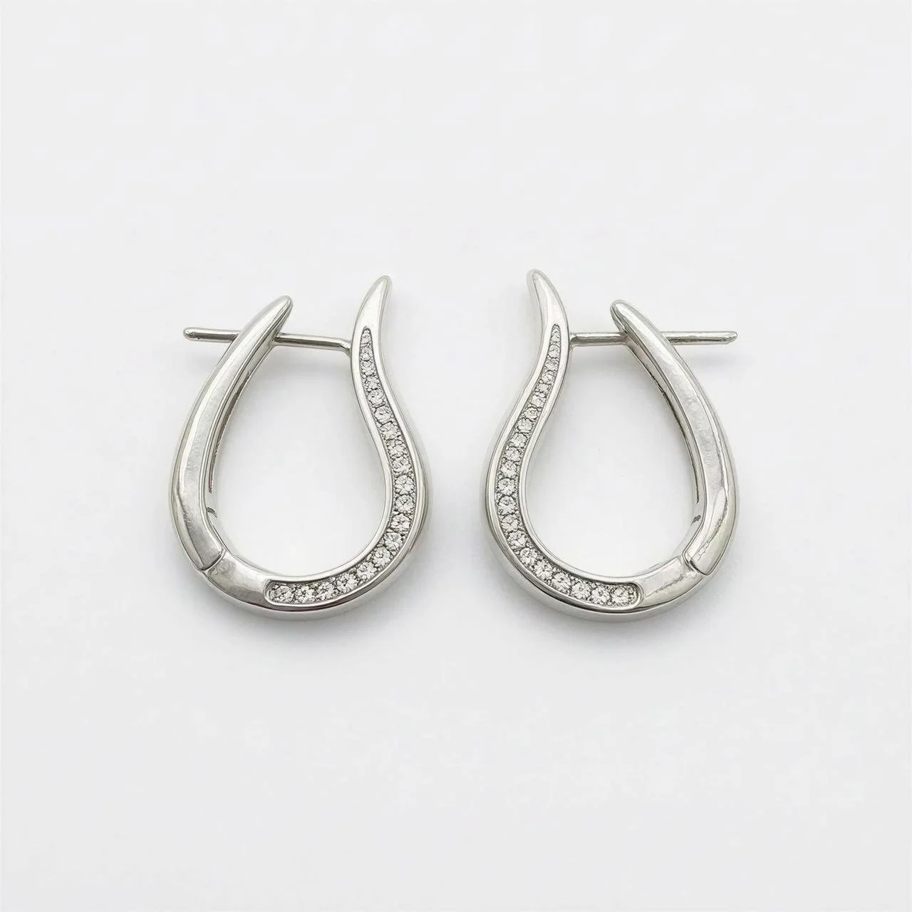Sterling Silver pavé teardrop/oval hinged hoops