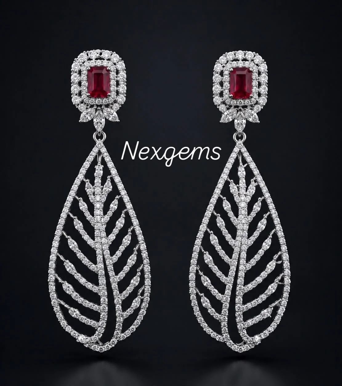 Sterling Silver Ruby Leaf Drop Earrings