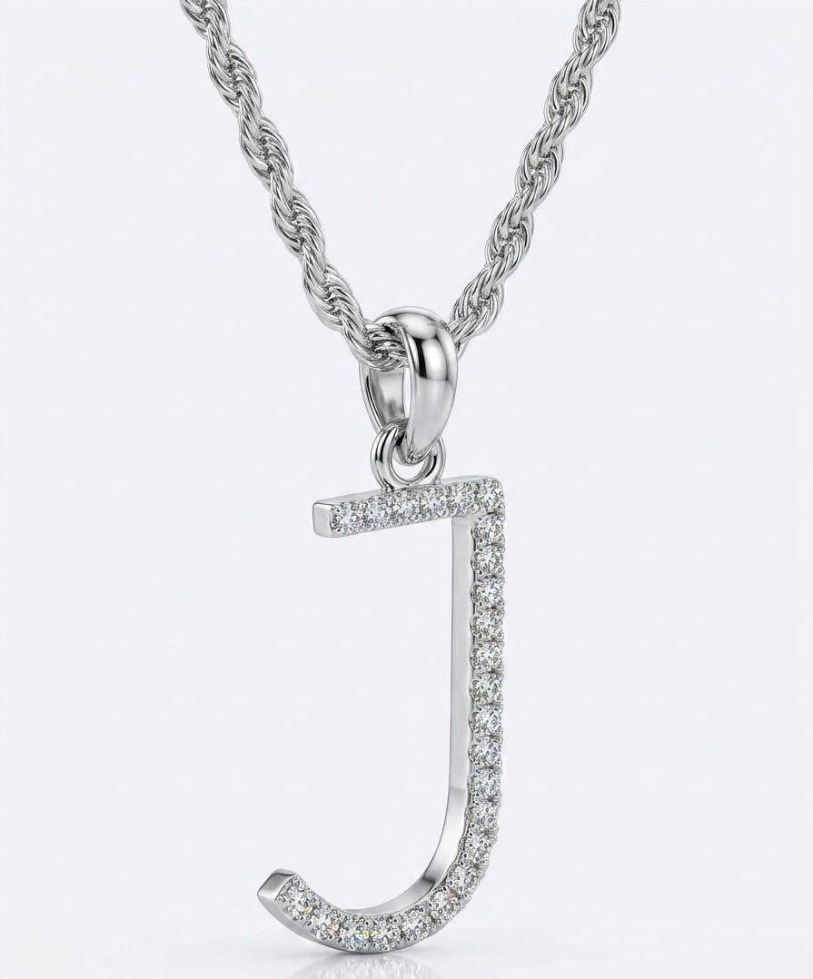 Sterling Silver initial pendant on rope chain