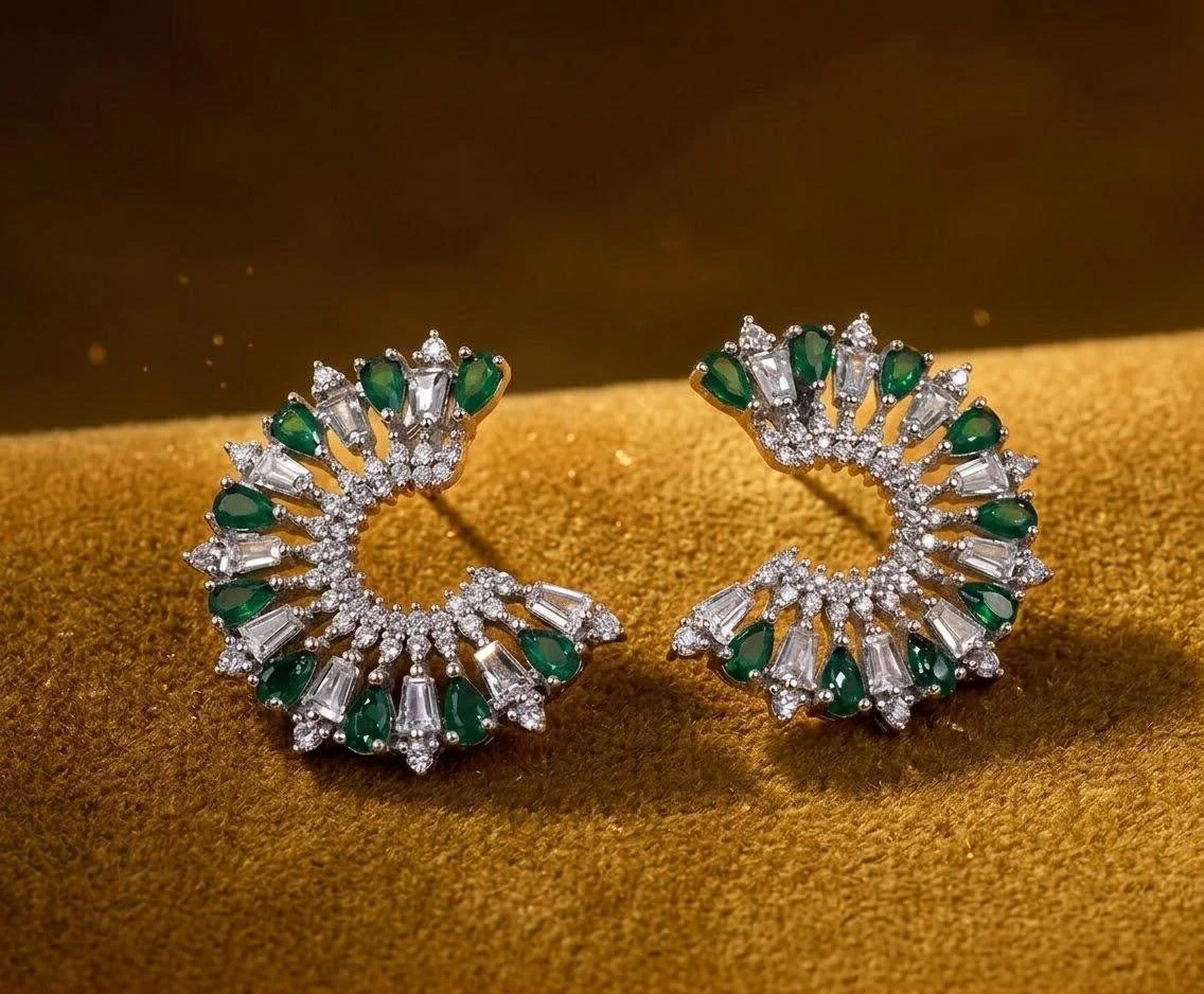 Sterling Silver Swirl Earrings — Emerald Green