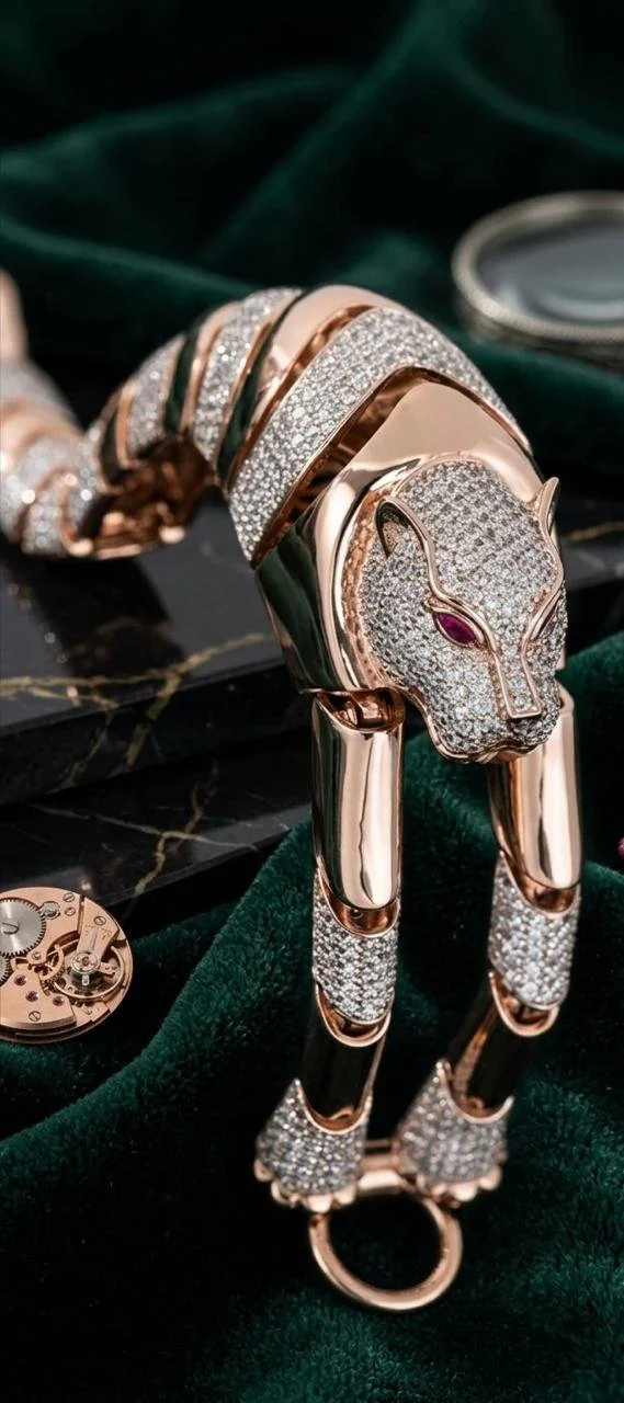 Sterling Silver Articulated Panther Bracelet (Rose Gold, Flexible Body)