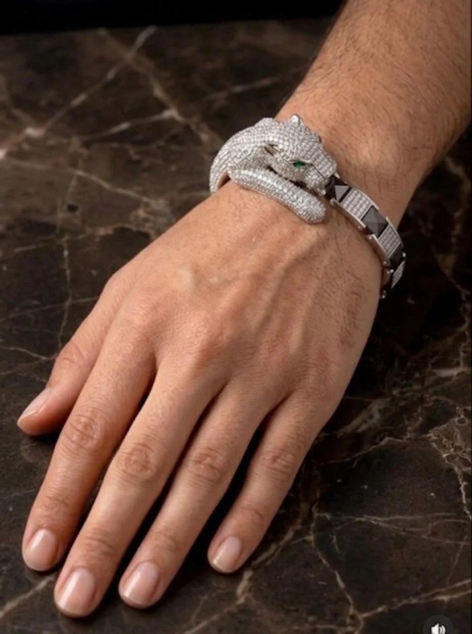 Silver Men's Panther Head Bracelet