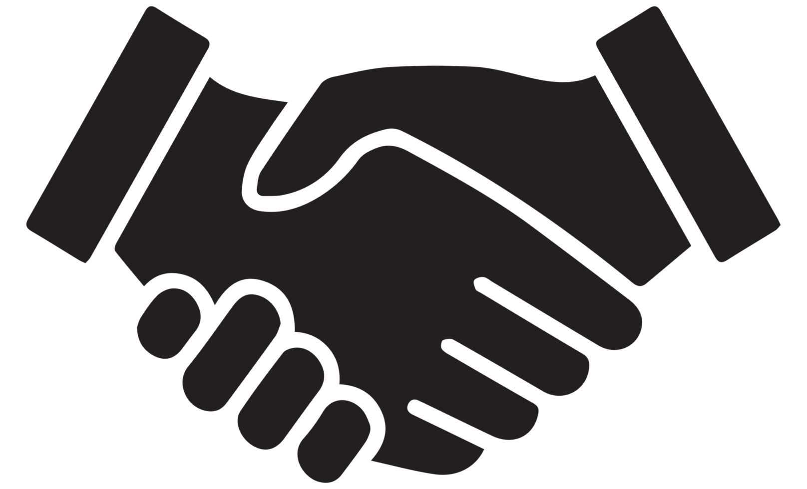 Silhouette of two hands shaking, symbolizing agreement, partnership, or deal.