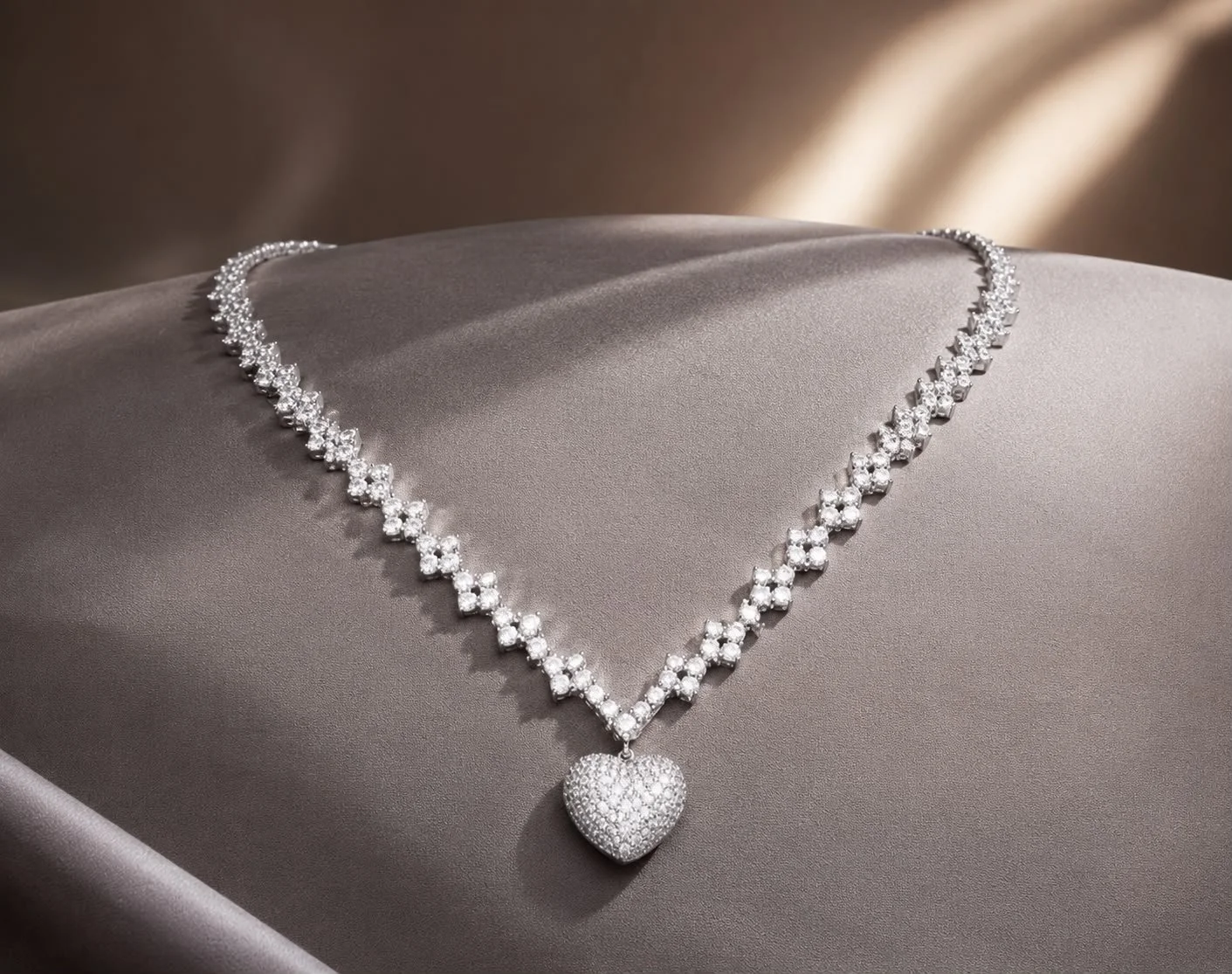 Sterling Silver Pavé Heart Drop Necklace