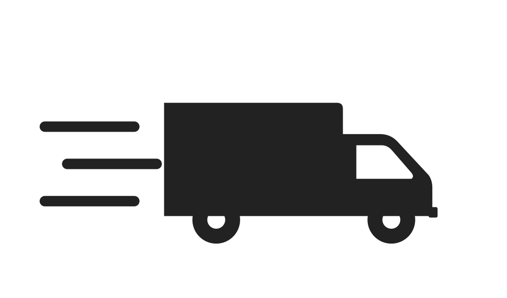 Icon of a delivery truck with motion lines indicating speed.