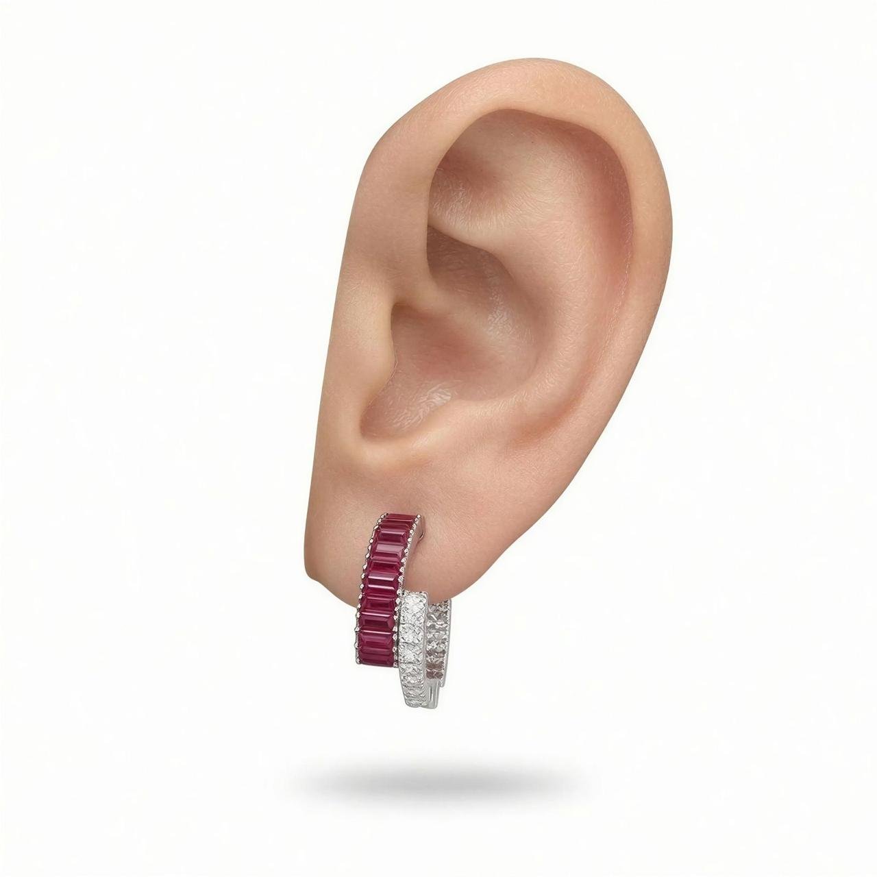 Ruby baguette + double-row huggie hoops