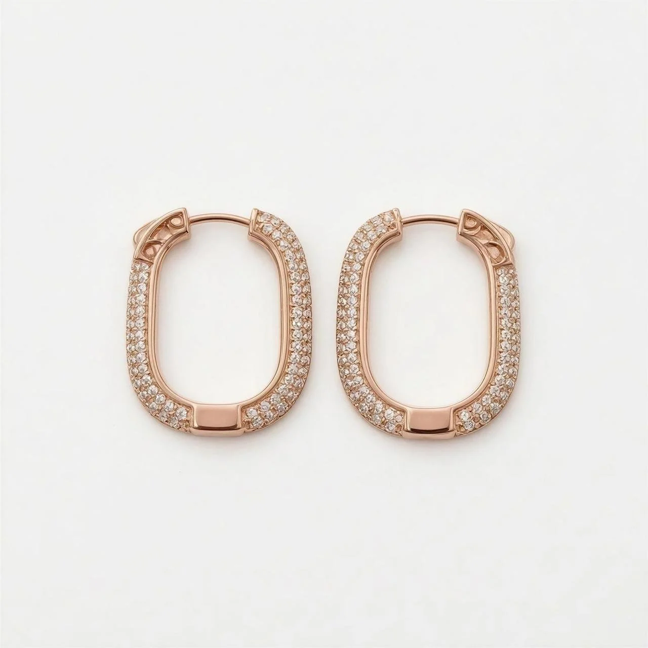 Rose Gold Plated Pavé Paperclip Hoops
