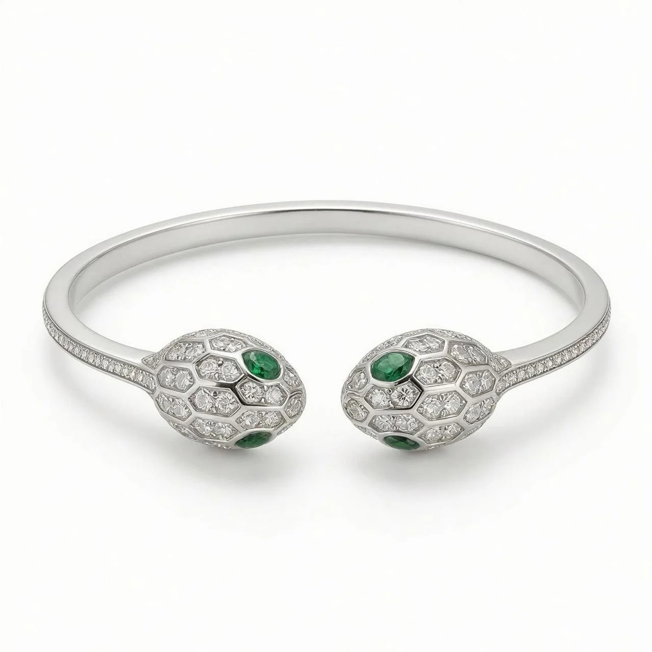 Sterling Silver Serpenti-Style Snake Bangle with Emerald Eyes