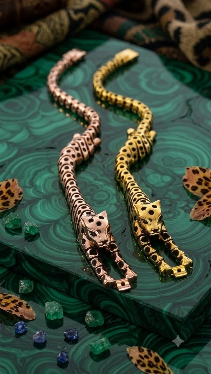 Sterling Silver Spotted Panther Chain Bracelet (Two-Tone, Enamel Spots)
