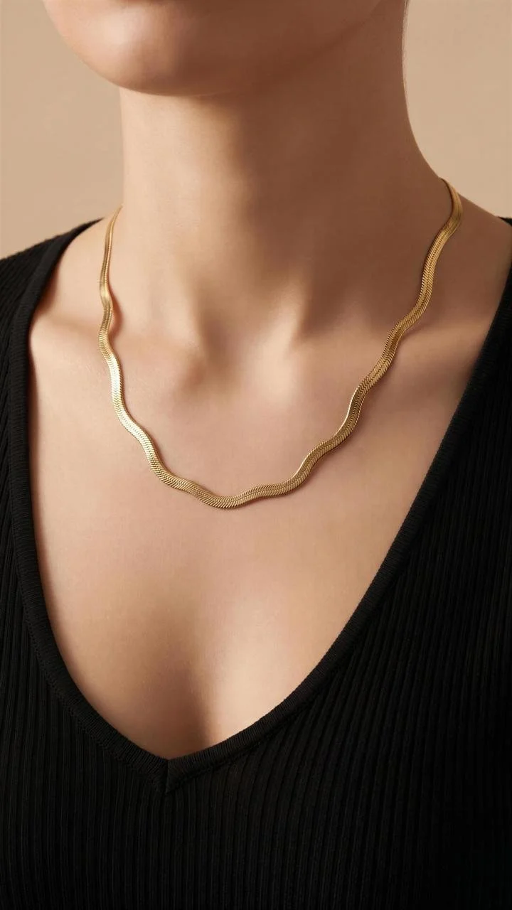 Gold plated wavy herringbone chain