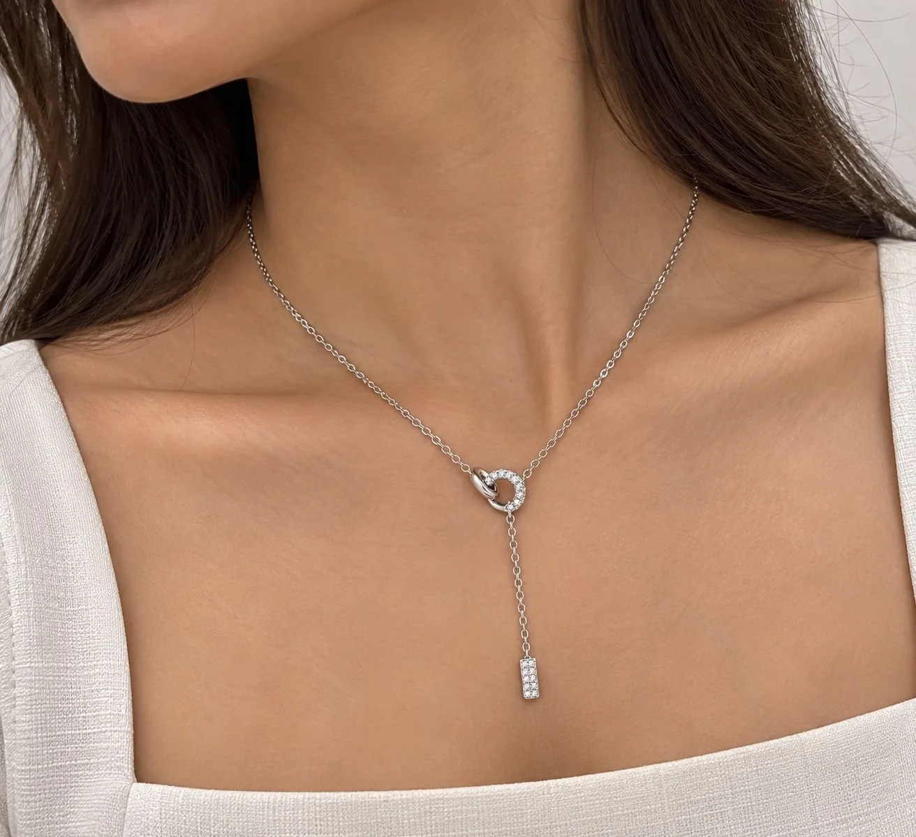 Sterling Silver Interlocking Circle Lariat Necklace