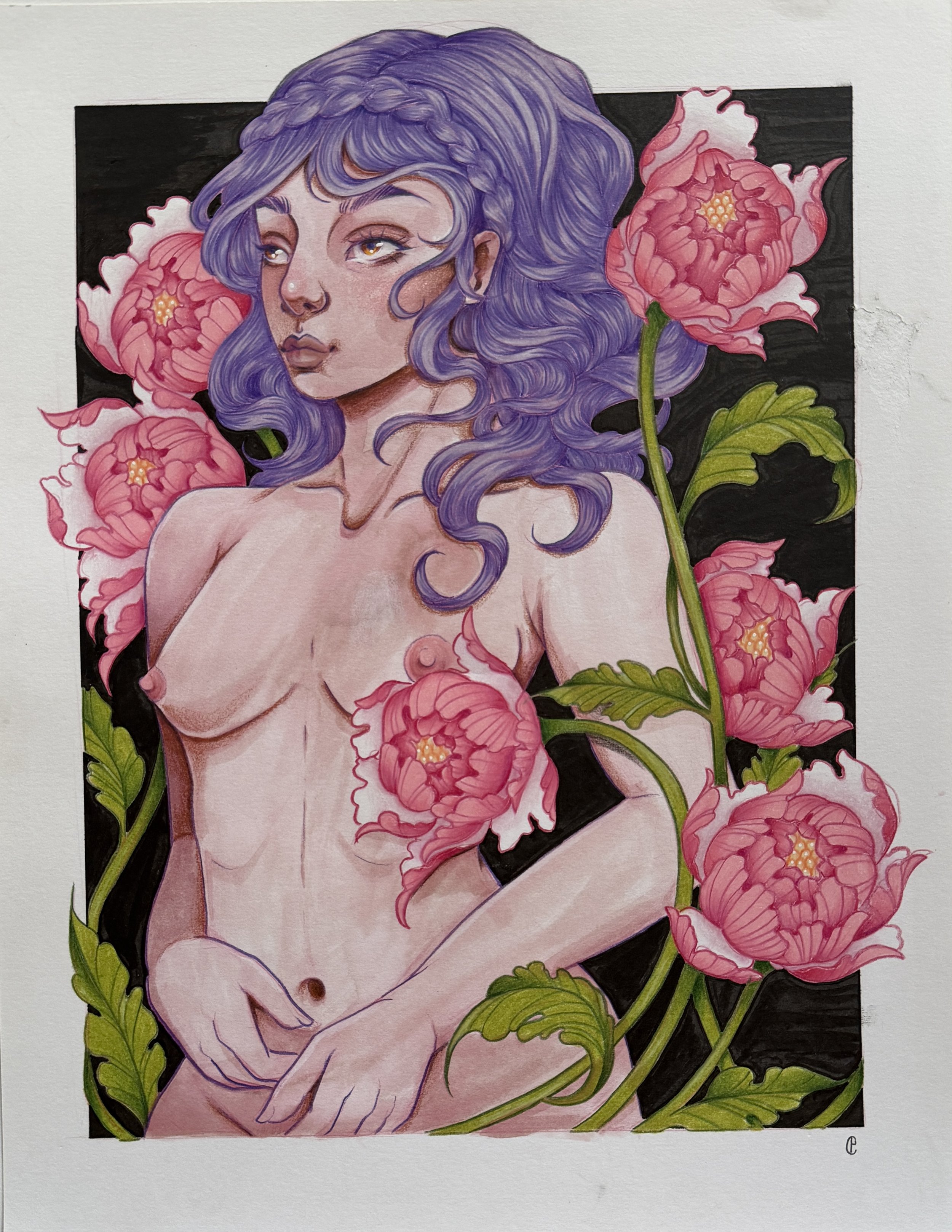 Peony Nude
Colored Pencil, Watercolor and Ink on Paper