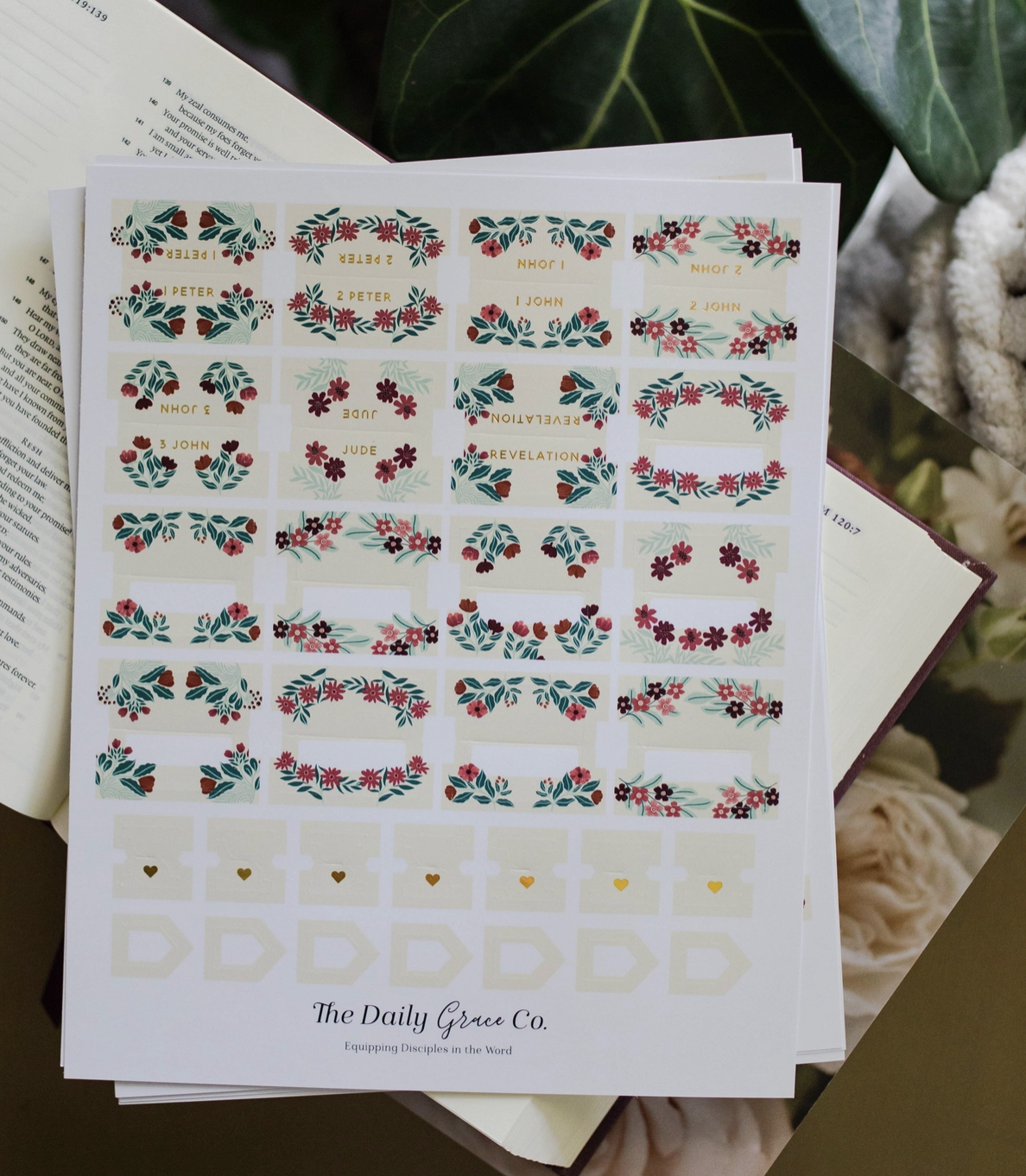 Burgundy Blooms Bible Tabs