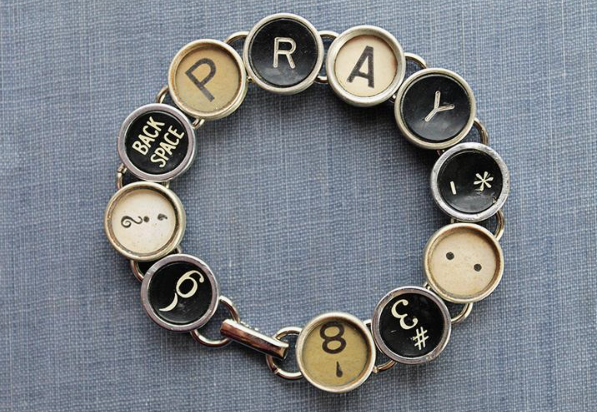 Pray Typewriter Key Bracelet