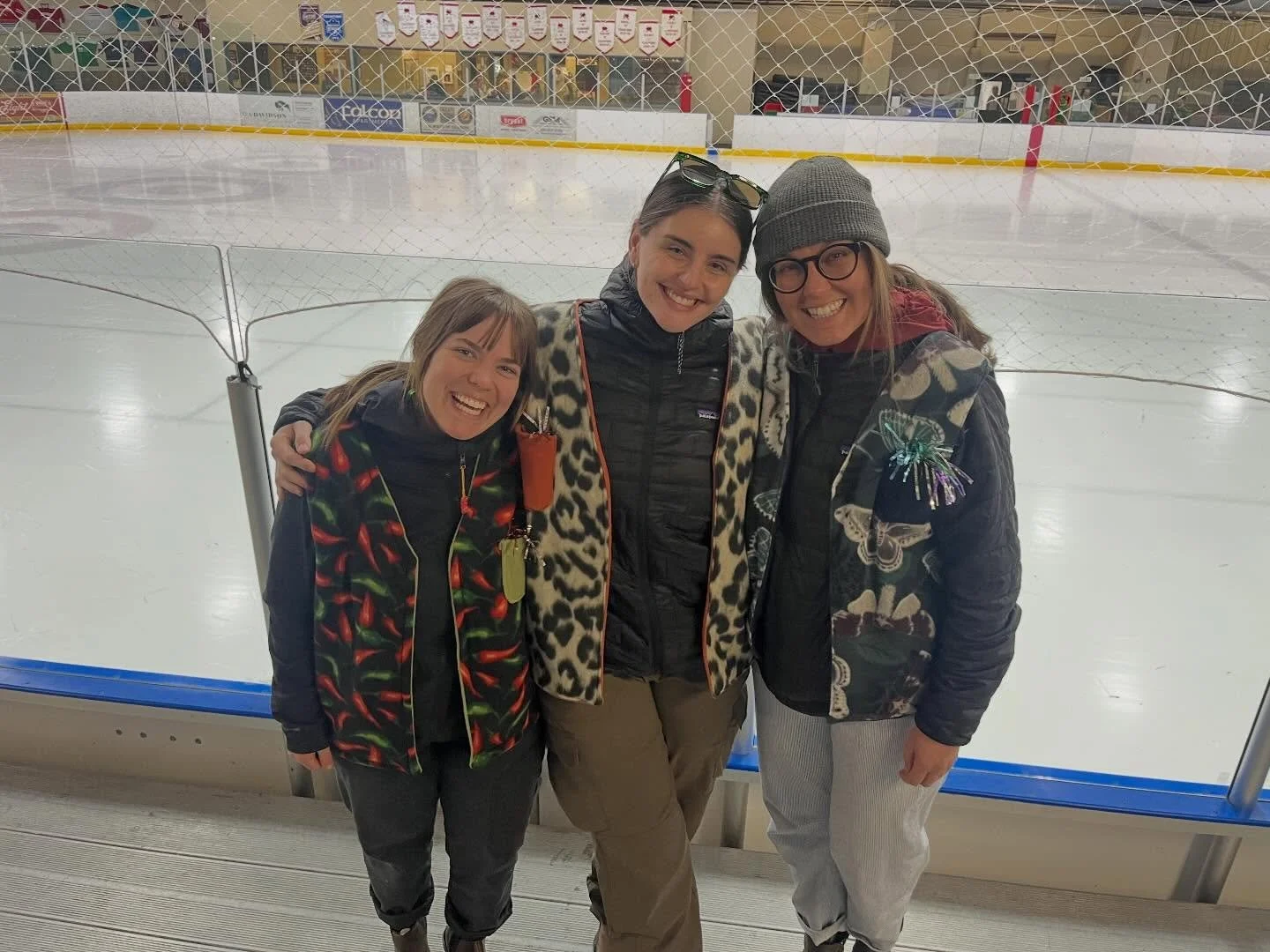 these lovely ladies rainey, @_adorndesigns and @madwest15 wore their vests to my recent hockey game. dm me for a vest of your own 🦺🪡🧵 #handmade #sewing #clothing #foryou #custom