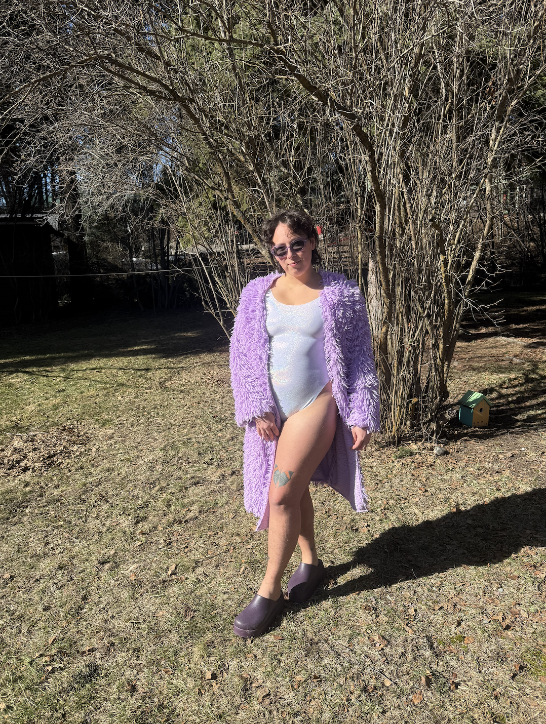 Purple Jacket and Sparkly Swimsuit