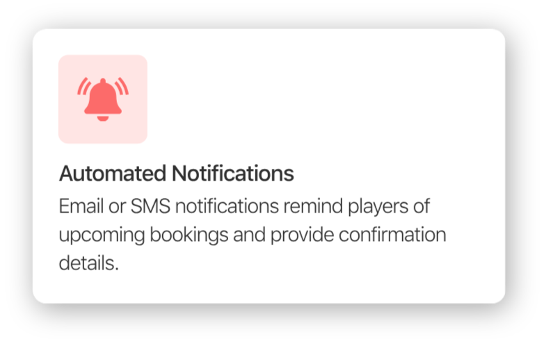 Notification reminder about automated email or SMS notifications for upcoming bookings and confirmation details.