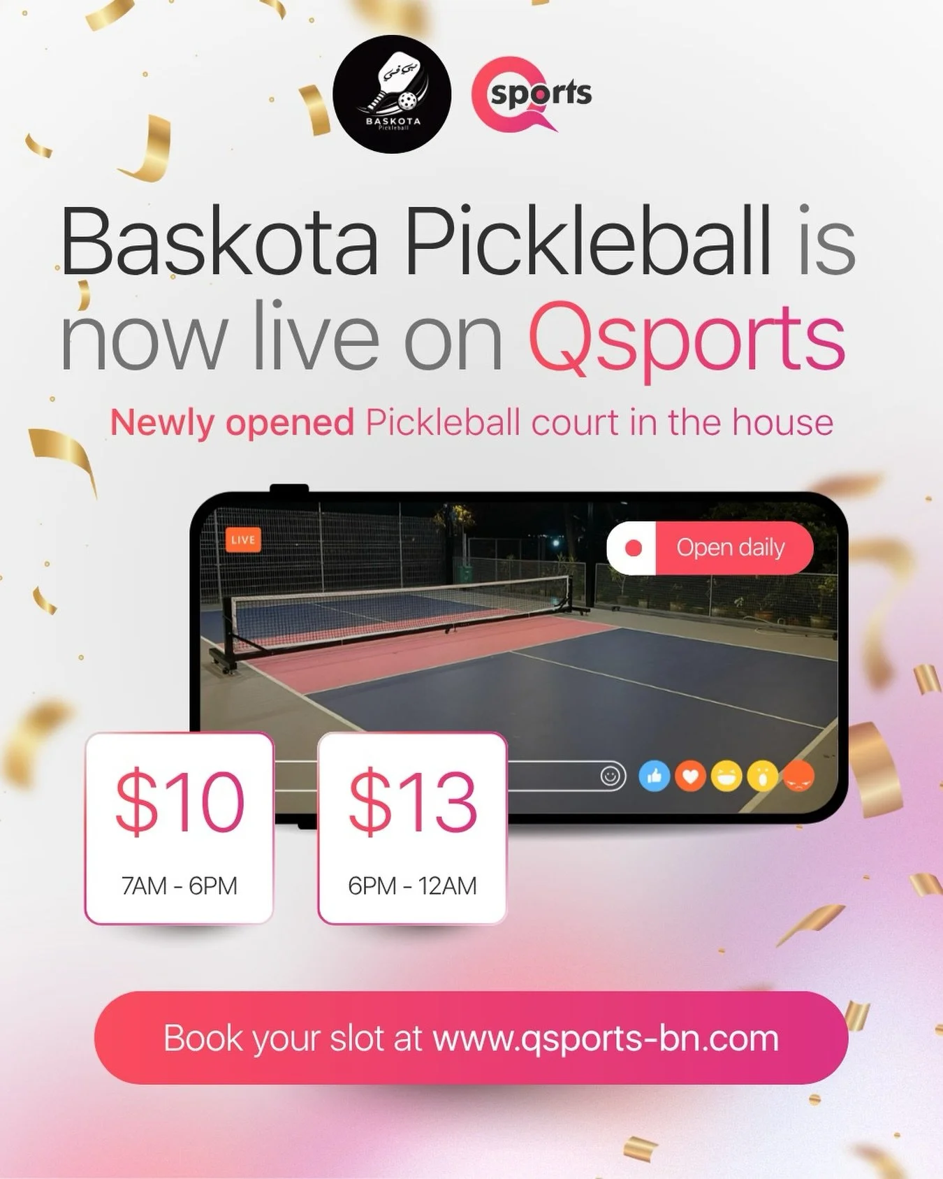Congratulations to @baskota.pickle on the opening of their very first pickleball court 🥳 aaand for choosing Qsports 🤩

Don&rsquo;t miss their limited-time soft launch deal, starting from just $10/hour 😍

👉🏻 Book your private court now at www.qsp