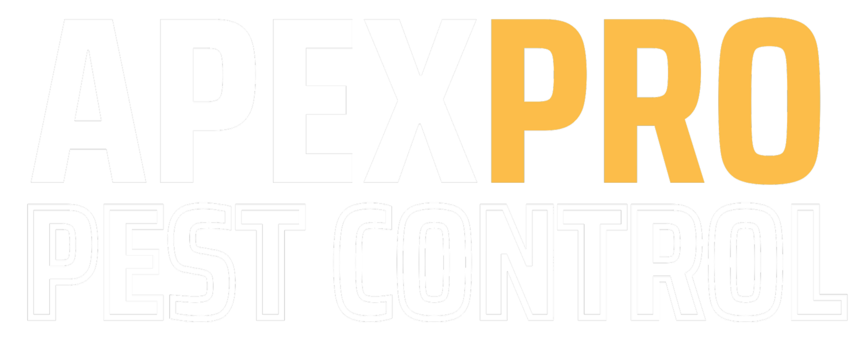 Apex Pro Pest Control logo with black background, white and gold text.
