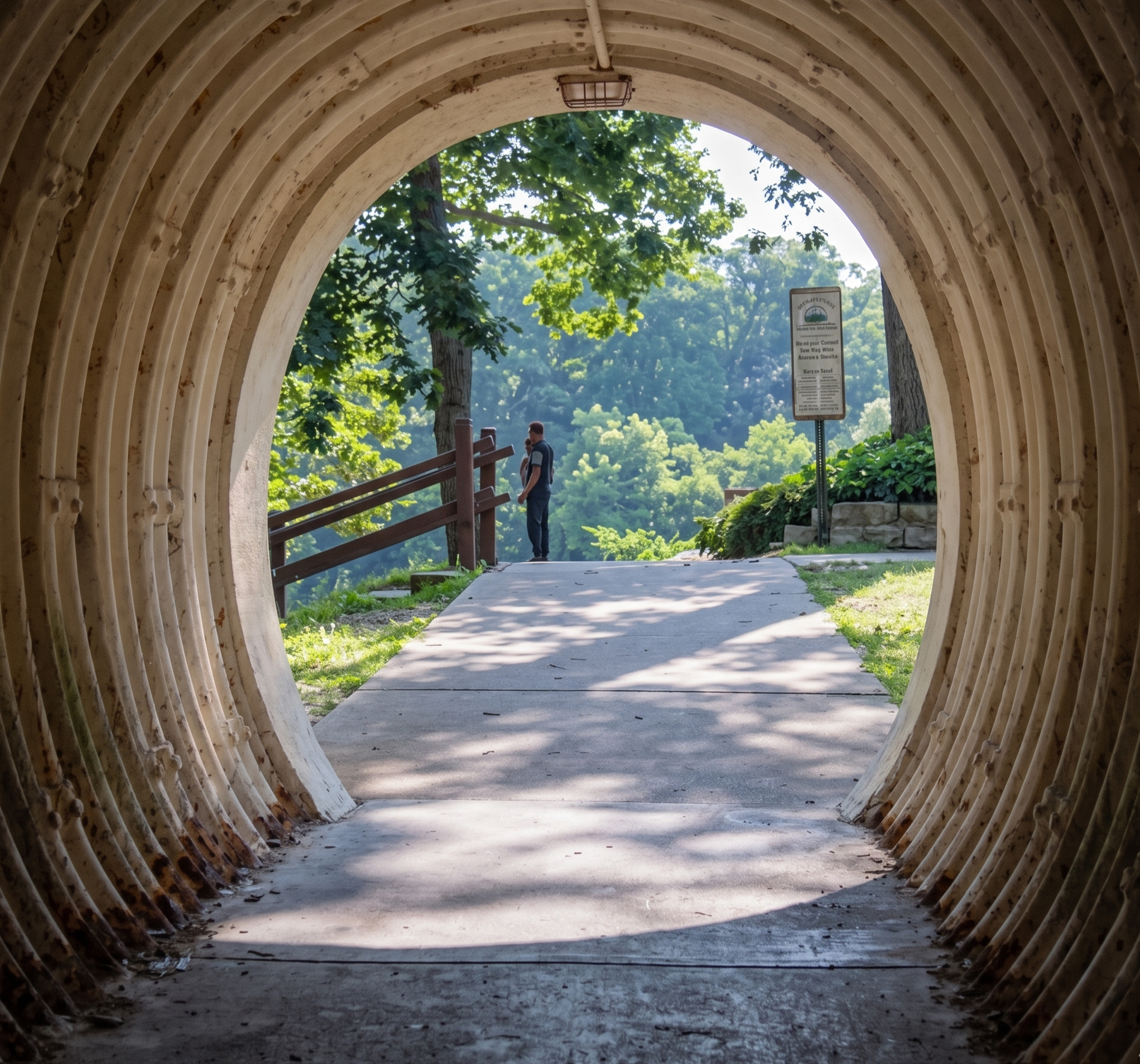 View of the Milwaukee River through a stone archway, representing the local Shorewood community served by Oak Leaf Power Wash restoration services.