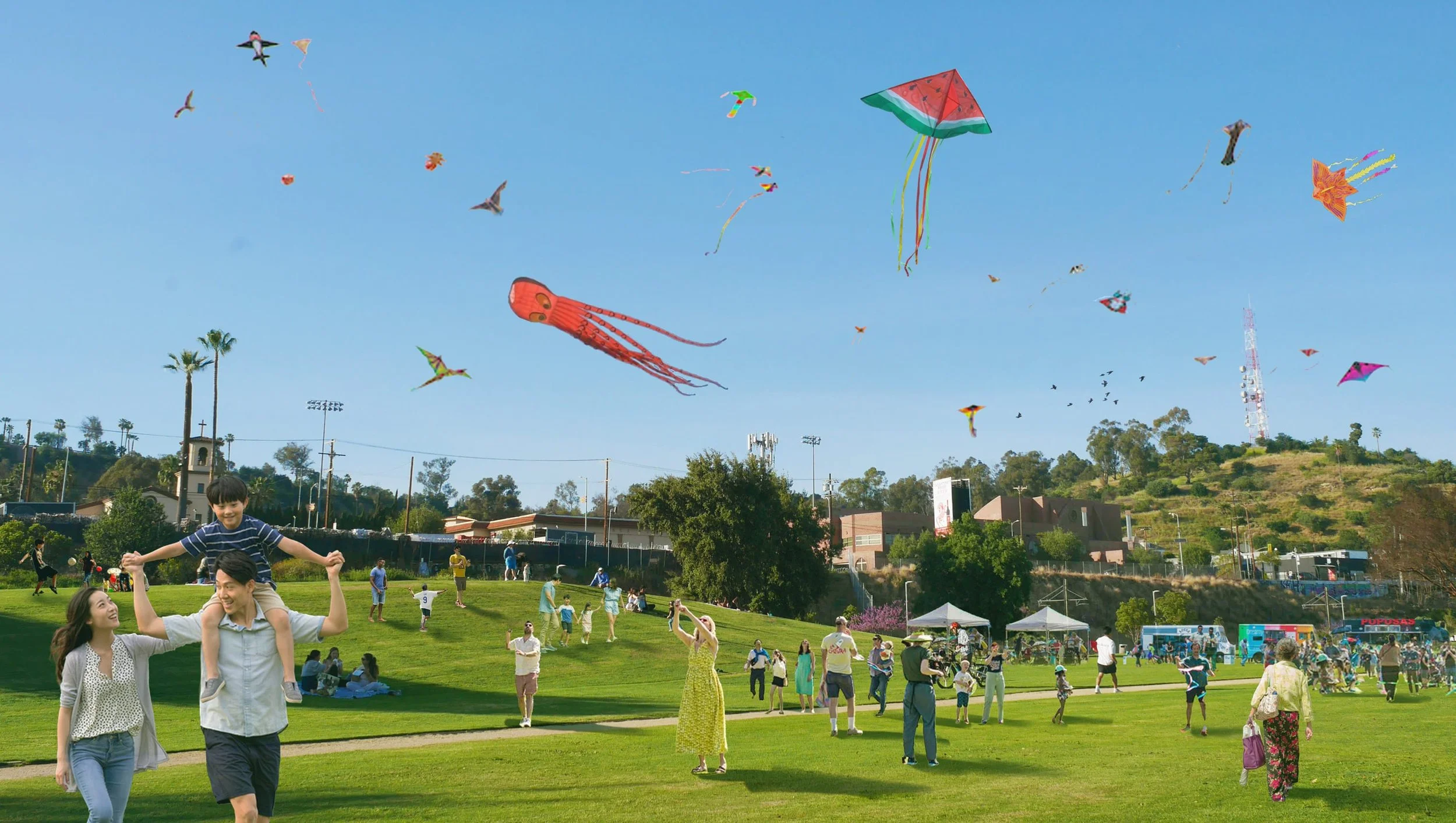 An accurate, objective rendering of Los Angeles State Historic Park during the annual Community & Unity People’s Kite Festival. Courtesy of Friends of Los Angeles State Historic Park.
