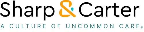 Sharp & Carter logo above the text 'A Culture of Uncommon Care' in teal.