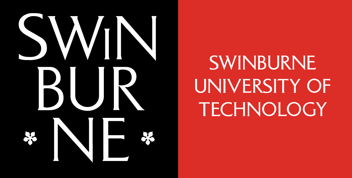 Logo of Swinburne University of Technology with a black and red background, featuring the university's name in white text.