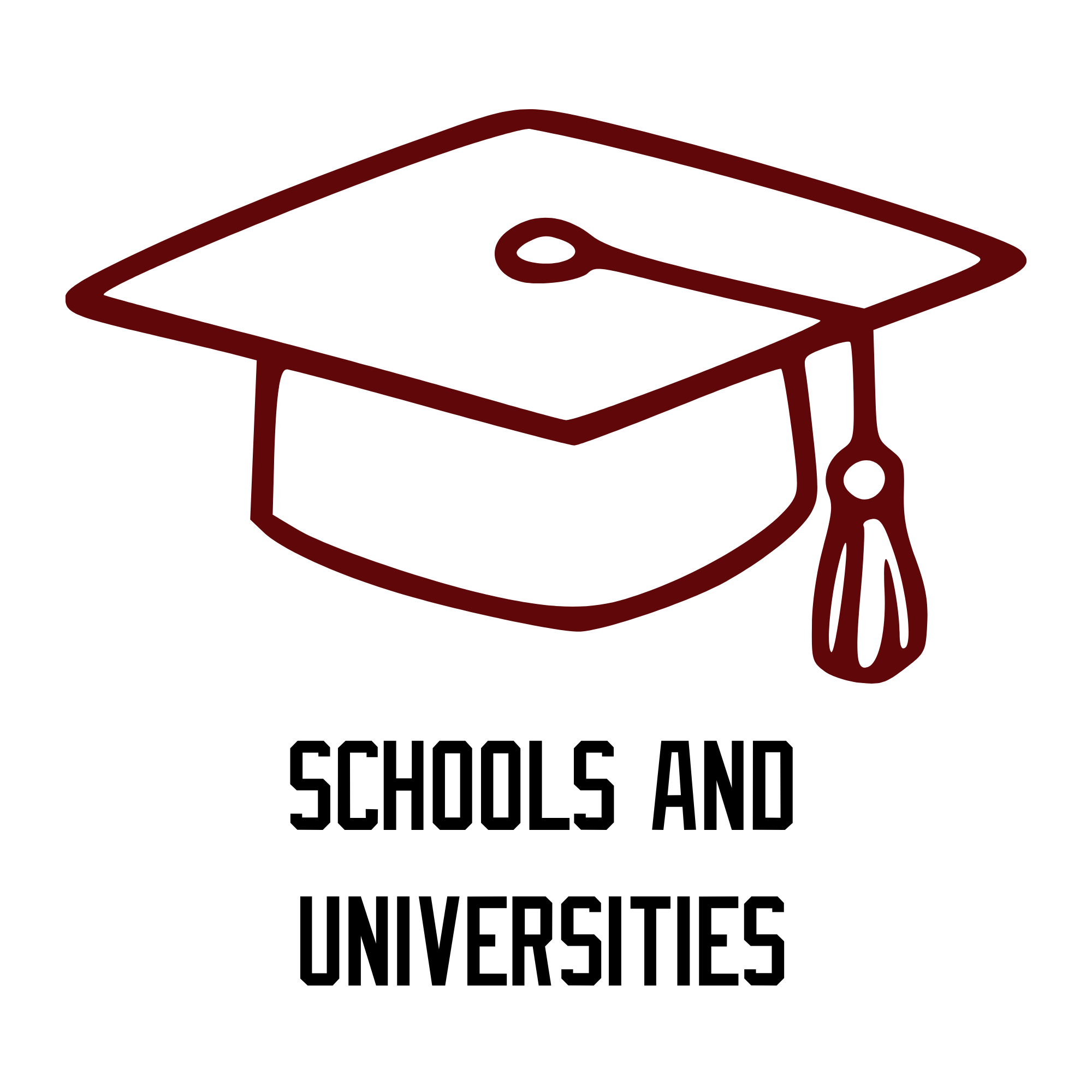 Outline of a graduation cap in red on a black background.
