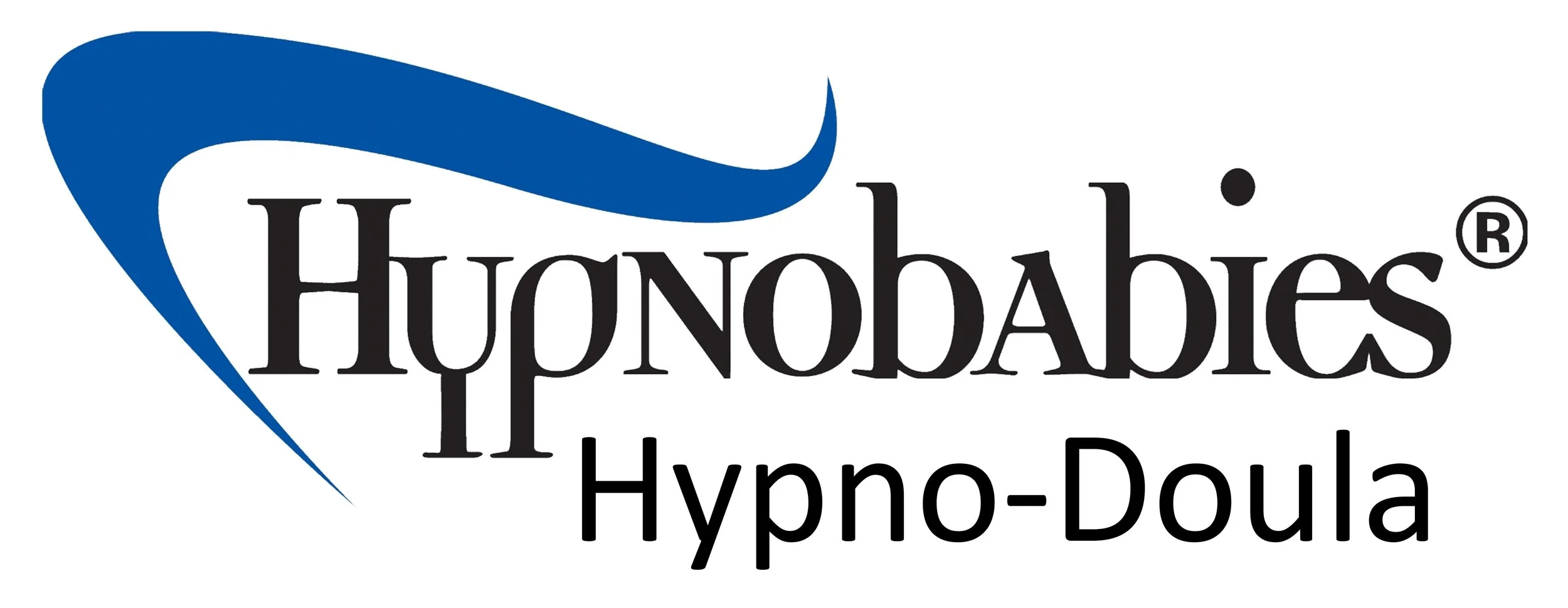 Logo of Huonabies Hypo-Doula, featuring a stylized blue swirl or wave and black text.