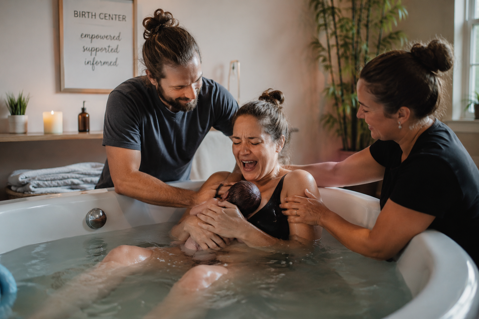 woman giving birth in free standing birth center