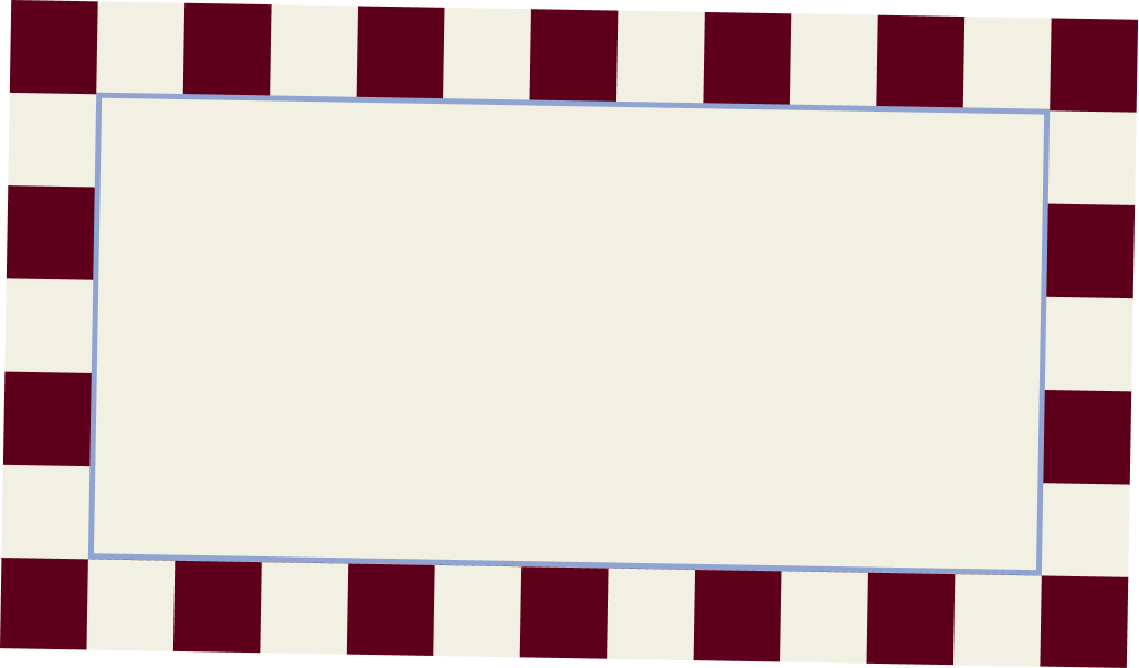 A blank white sign with a blue outline on a red and white checkered tablecloth background.