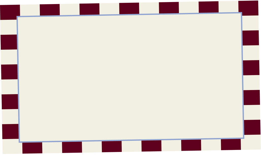 A blank sign with a checkered border in red and white colors, with a beige interior and a blue outline.