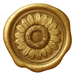 Golden decorative piece with a sunflower design and circular border
