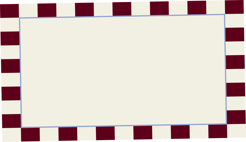 Empty rectangular sign with checkered border in maroon and cream colors.