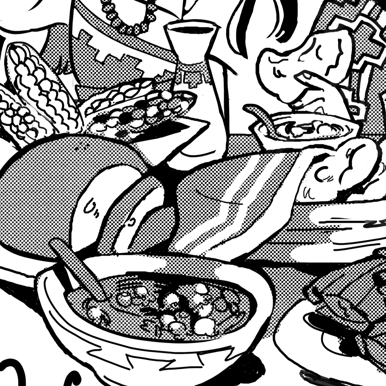 Many Pueblo tribes hold annual feast days throughout the year. Foods typically served are: variety of corn, oven bread, blue corn mush, fry bread, posole, tamales, etc.