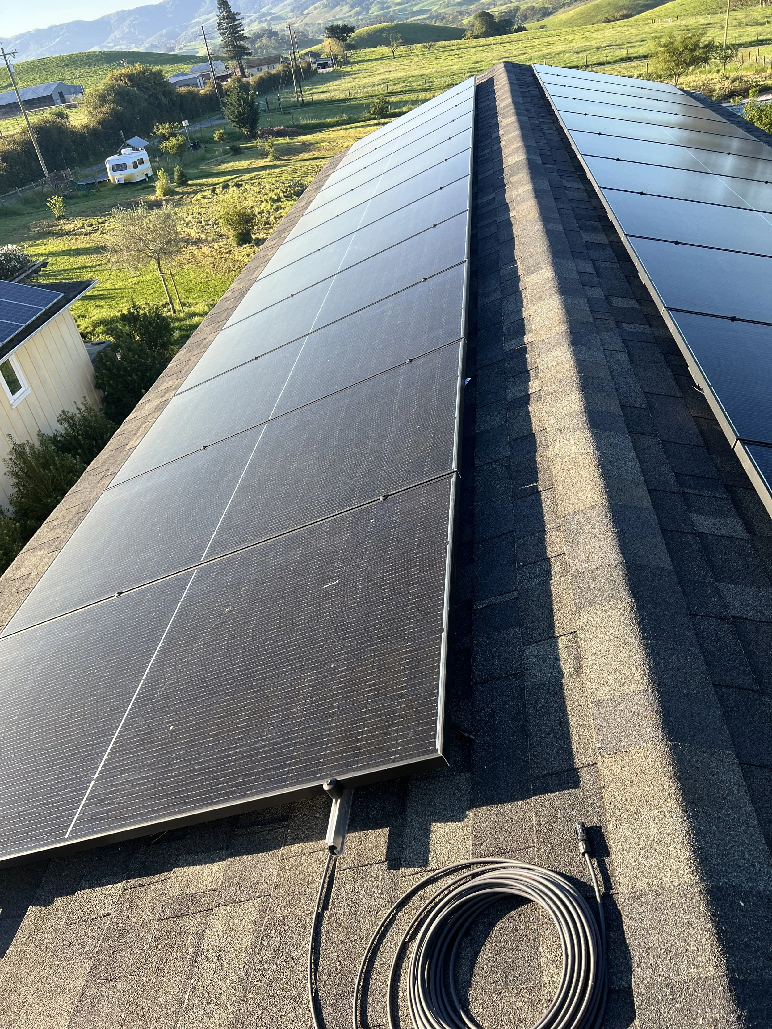 Solar panel installation on residential roof
