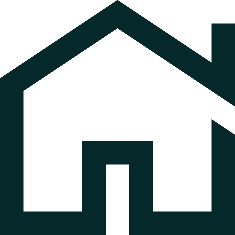 Black house-shaped icon with a roof and door, outline style.