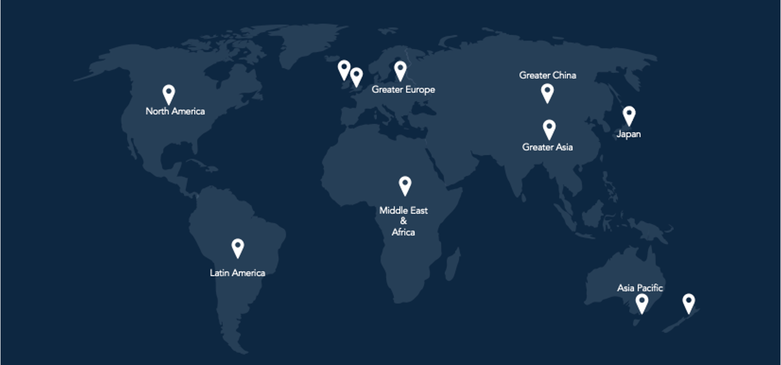 Map of Hexis Quadrant markets across Australia, Europe, Asia, the Middle East and the Americas