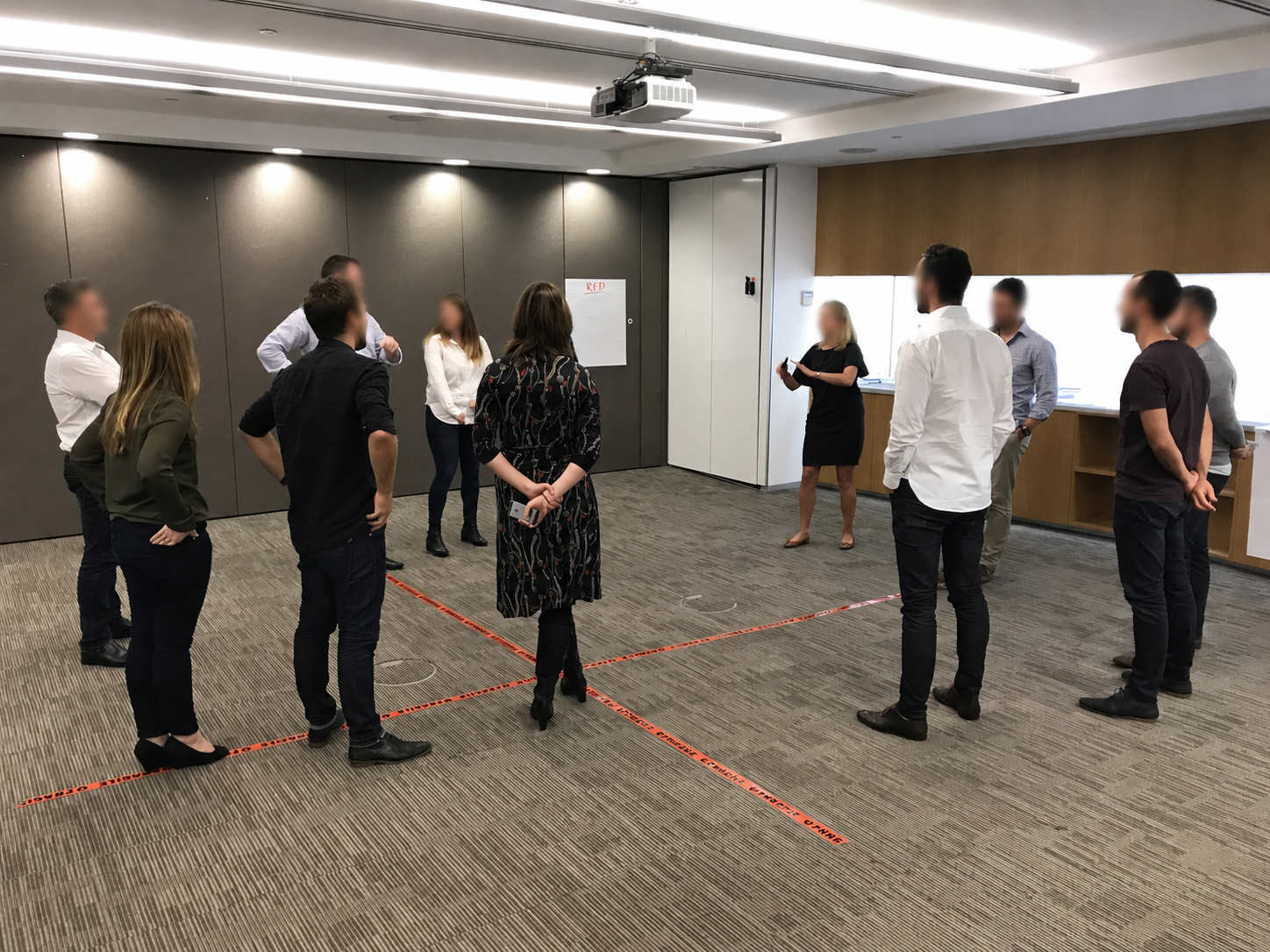 Traditional classroom session with a presenter and slides