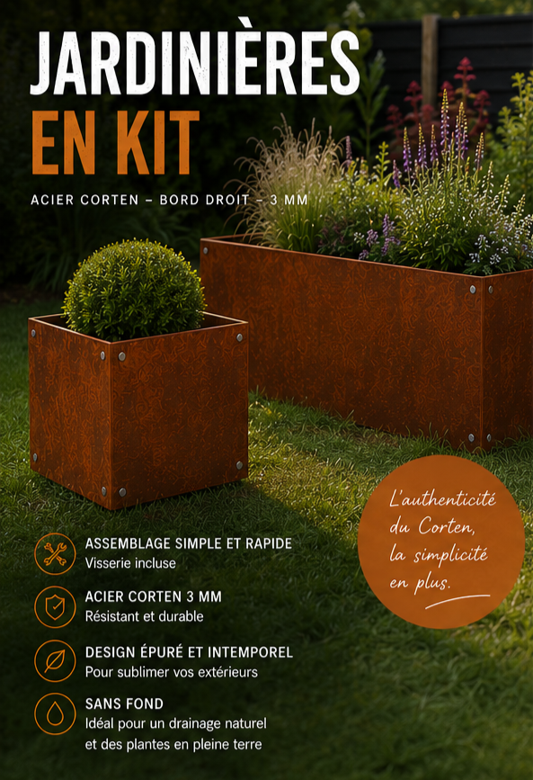 Desctiptif des jardinière en acier corten en kit