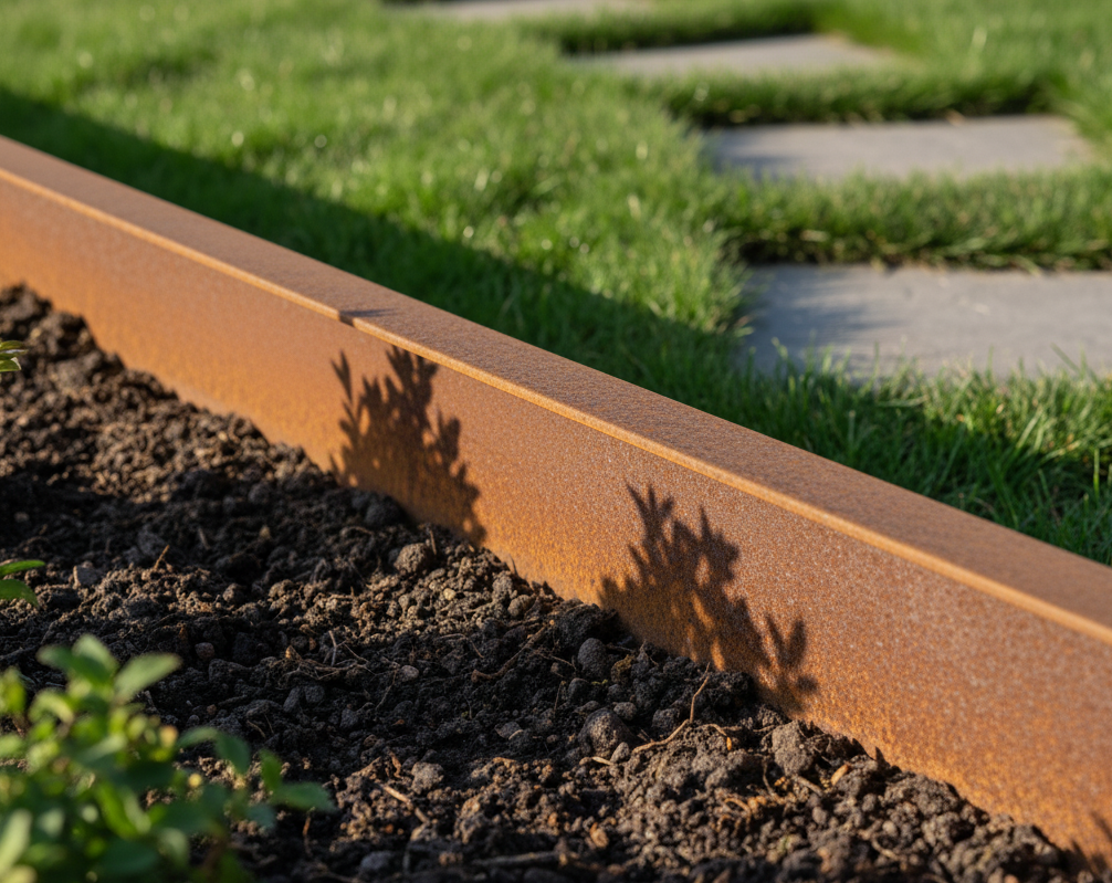 bordure pliée en acier corten - volige et délimitation corten