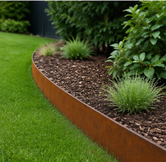 bordure en acier corten dans un jardin
