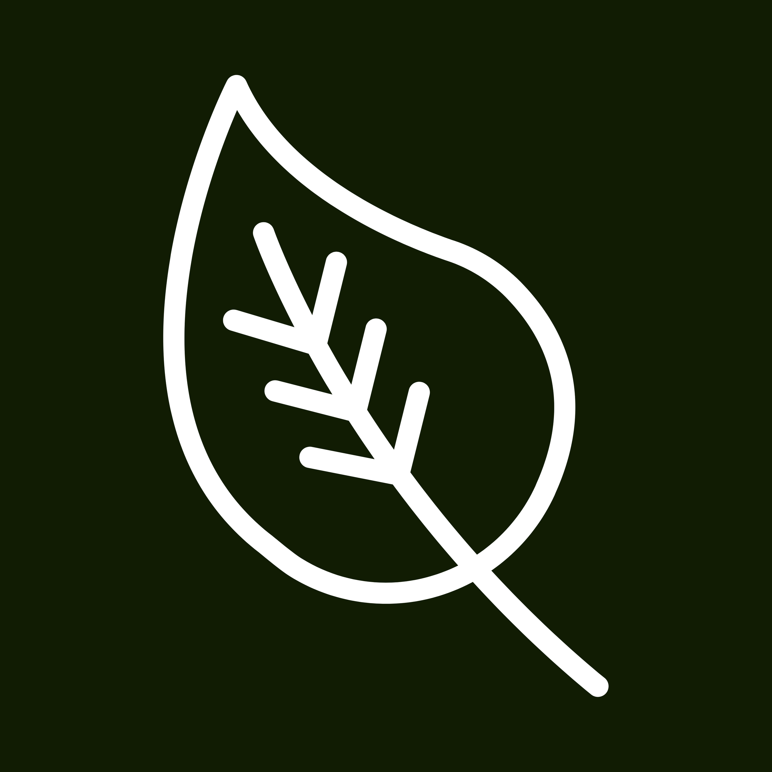 Illustration minimaliste d'une lampe de poche stylisée avec une lueur à l'intérieur, dessinée avec des lignes blanches sur un fond vert foncé.