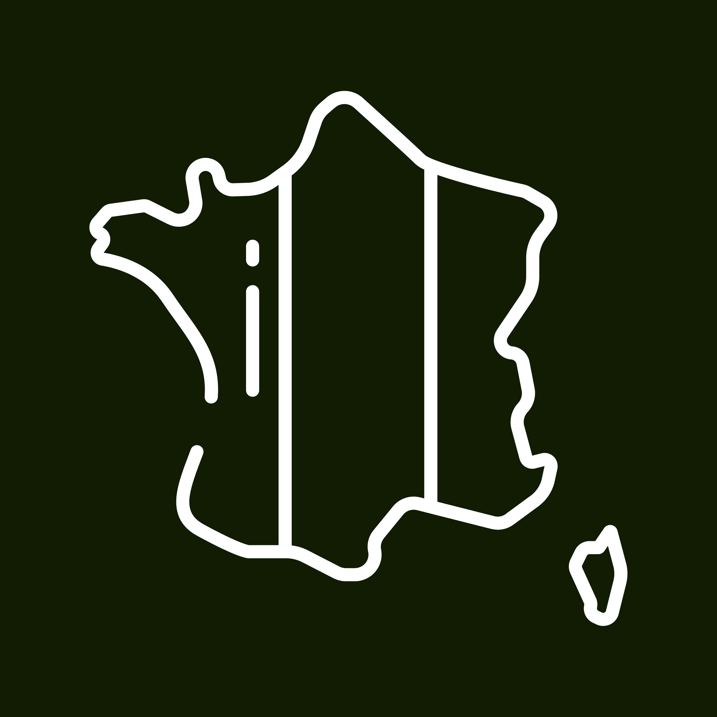 Carte géographique stylisée de l'Afrique en blanc sur fond vert foncé.