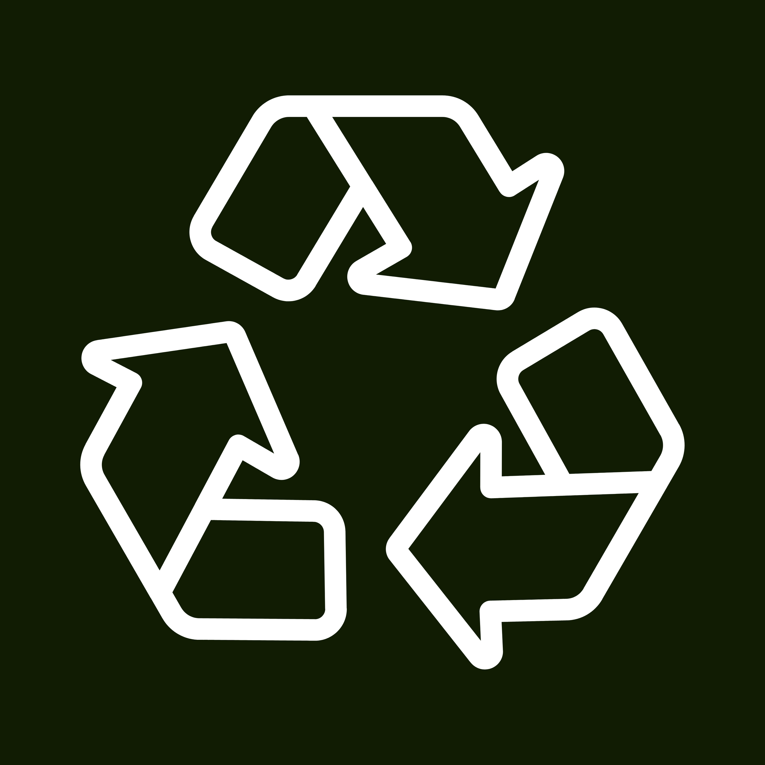 Icônes de recyclage avec flèches en forme de triangle blanc sur fond vert foncé