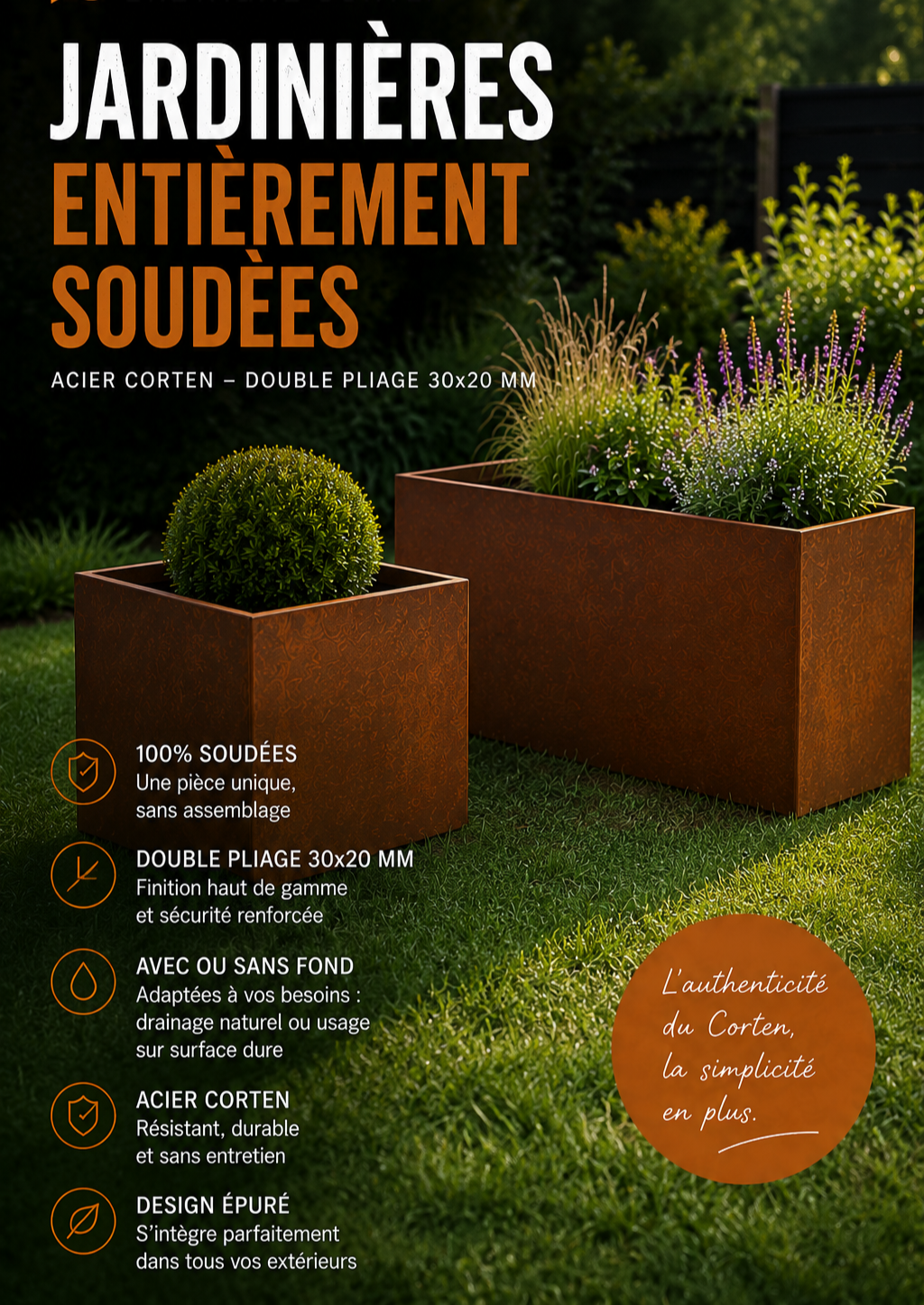 descriptif des jardinière en acier corten