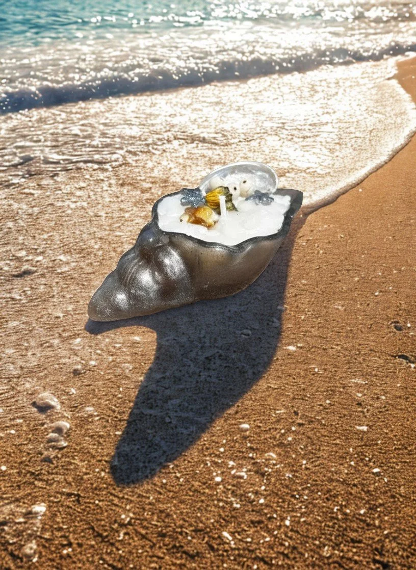 Small Resin Seashell Candle Holder filled with Scented Soy Wax.