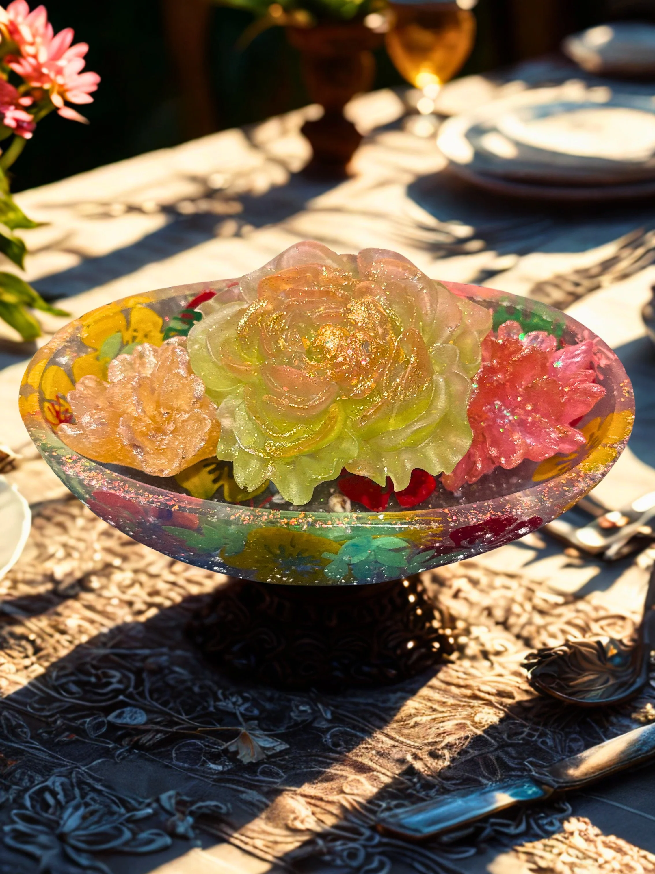 Flower Sets in a Soy Wax Bowl, 8oz -10oz. Fragrance available: Vanilla/Coconut, Lavender, Honey Peach