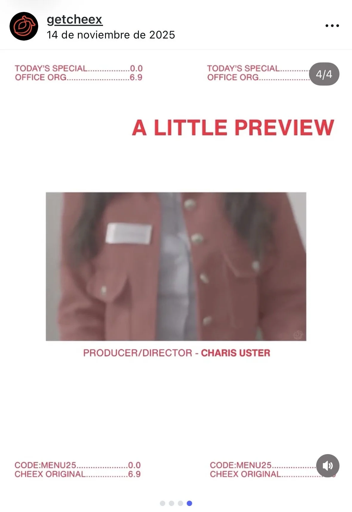 Social media post preview with text 'A LITTLE PREVIEW' and a photo of a woman wearing a red jacket and gray shirt.